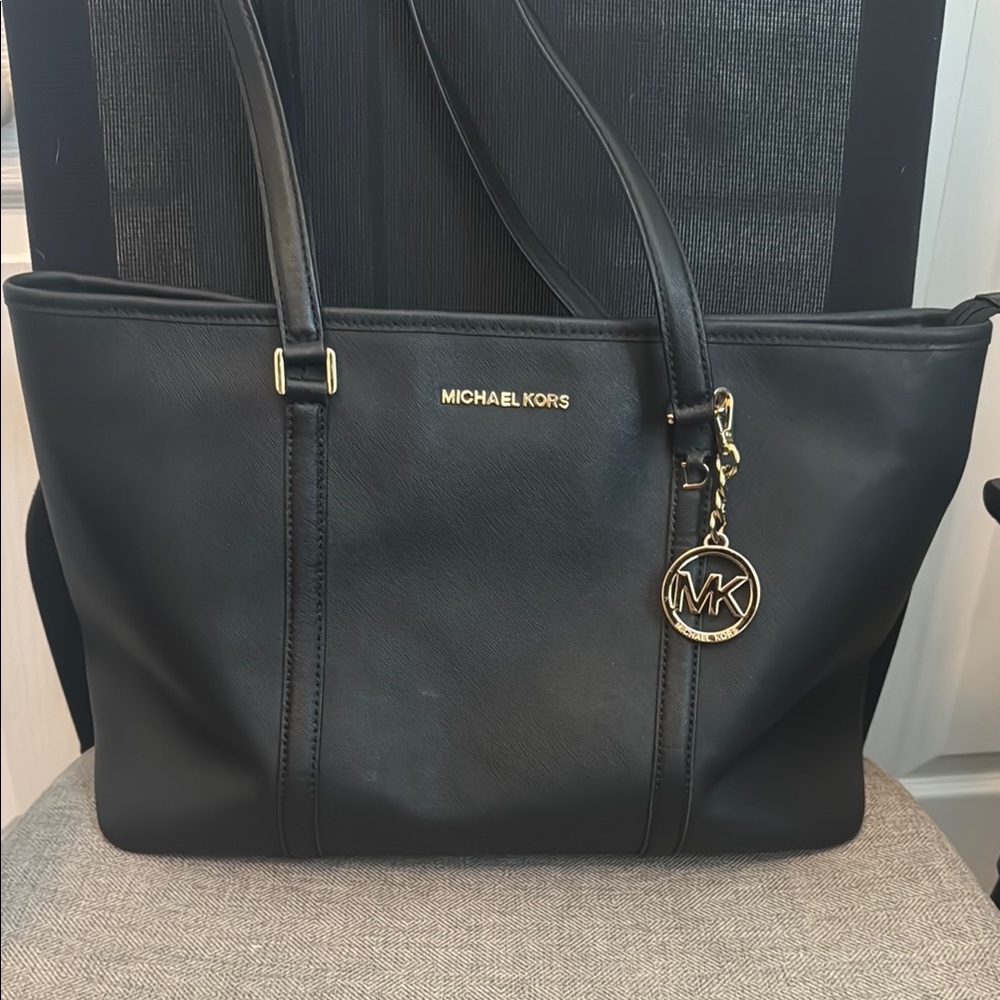Michael Kors Black Tote Laptop Bag with Gold Hardware